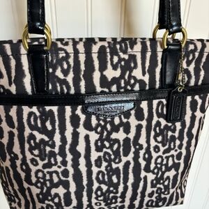 Coach Ocelot Black & Beige Leopard Print Nylon Tote Shoulder Bag Purse